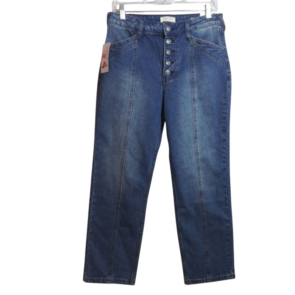 Cleo + Wolf Women's High Rise Straight Dark Wash Button Fly Denim Jean Size 28